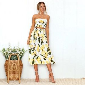Lemon Two Piece Crop Matching Skirt Set